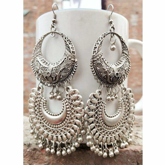 MS Fashion India Double Design And Chandbali Hangings Step By Step With Silver Drops Earrings | Swadesiicart