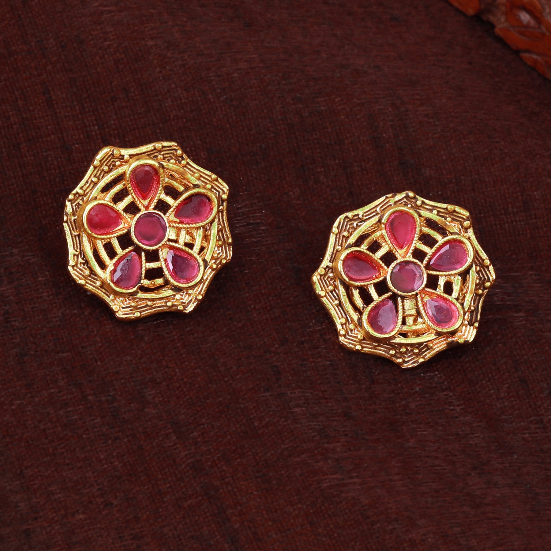 Estele Rose Gold-Polished CZ Peacock Designer Drop Earrings with Ruby Stones for Women - Swadesiicart