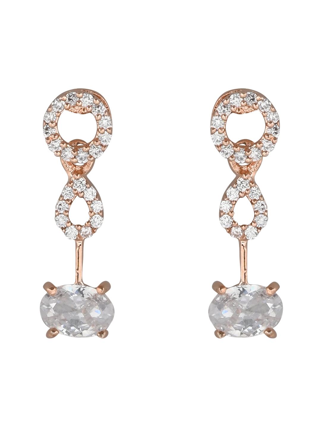Stylish Rose Gold-Polished Cubic Zirconia American Diamond CZ AD Necklace Jewellery Set For Women & Girls - Wahe Jewels - Swadesiicart