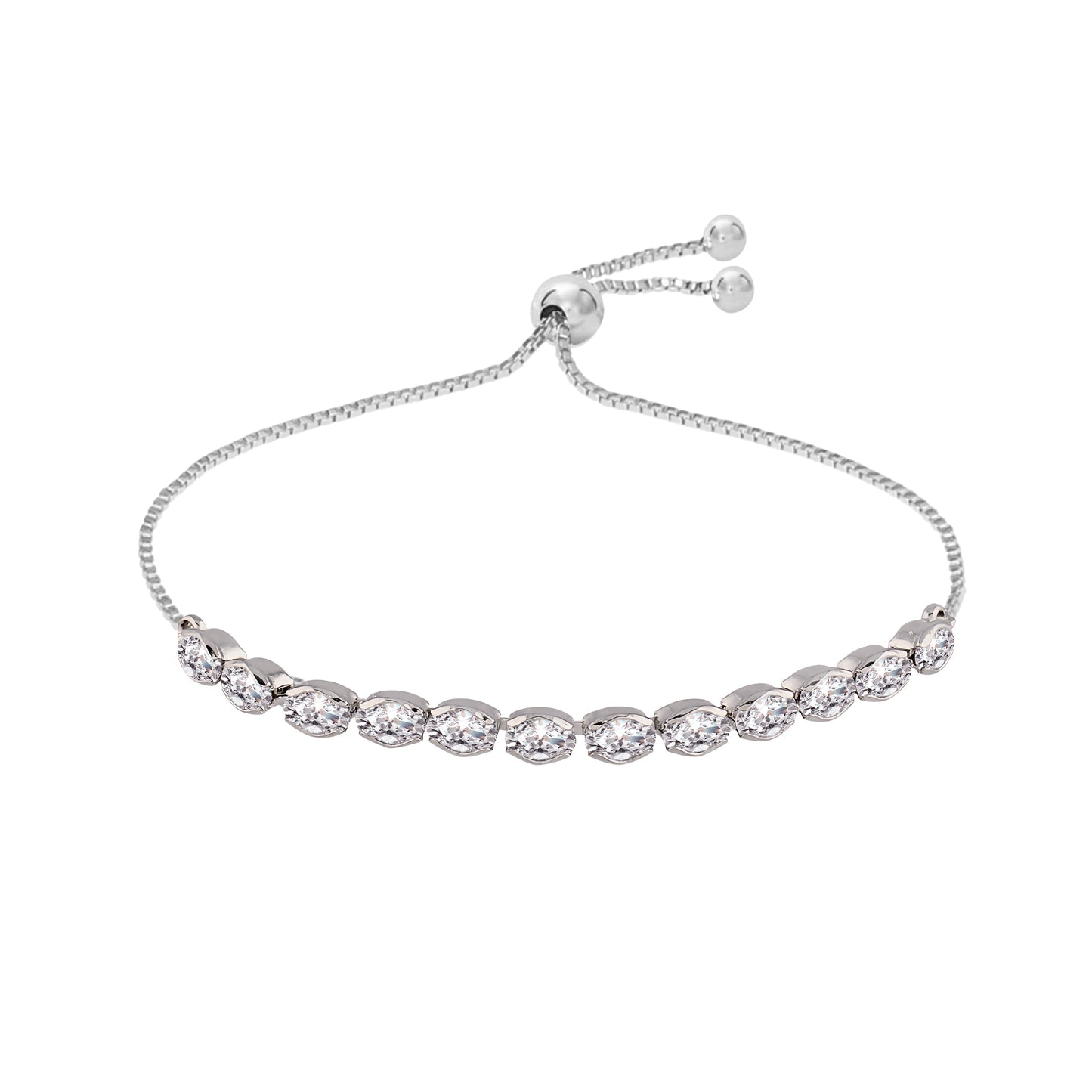 18k Rhodium Plated Cubic Zirconia Adjustable Bracelet Jewellery with Pull-Chain for Women & Girls - Wahe Jewels - Swadesiicart
