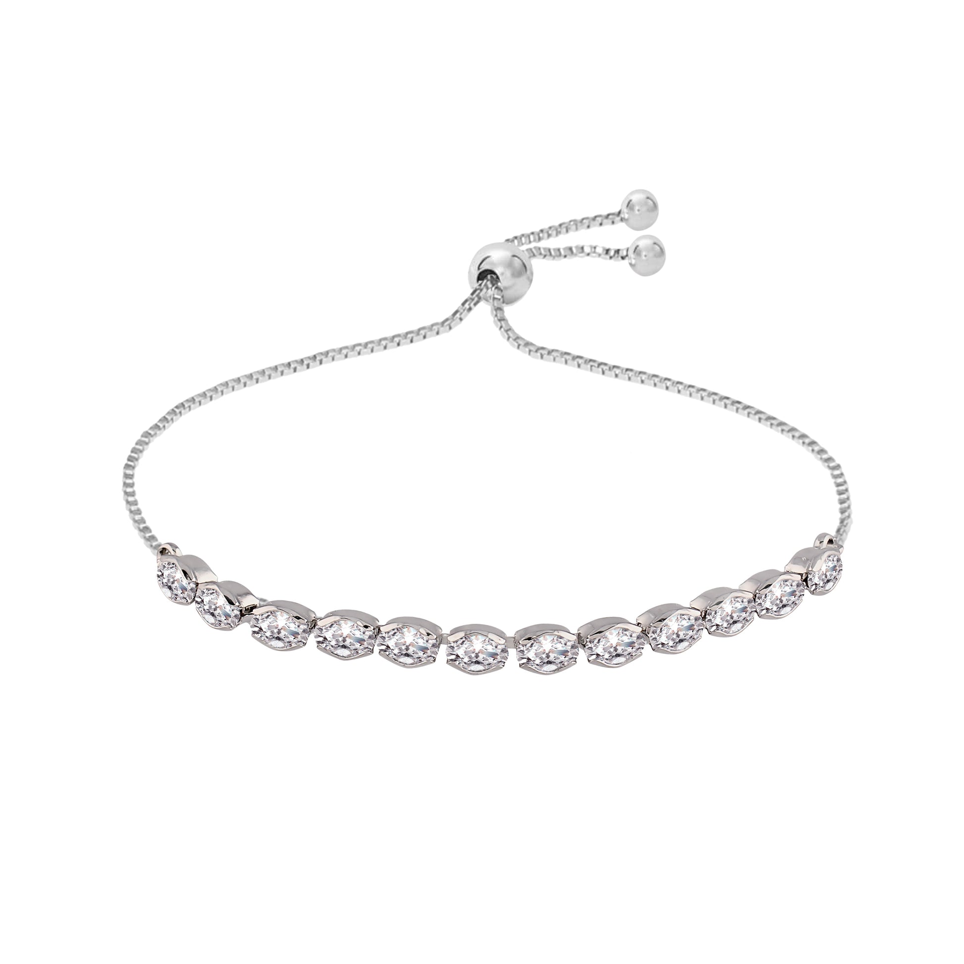 18k Rhodium Plated Cubic Zirconia Adjustable Bracelet Jewellery with Pull-Chain for Women & Girls - Wahe Jewels - Swadesiicart