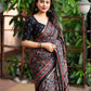 Black Cotton Blend Ajrak Saree with Unstitched Blouse - Hiral Fashion | Swadesiicart