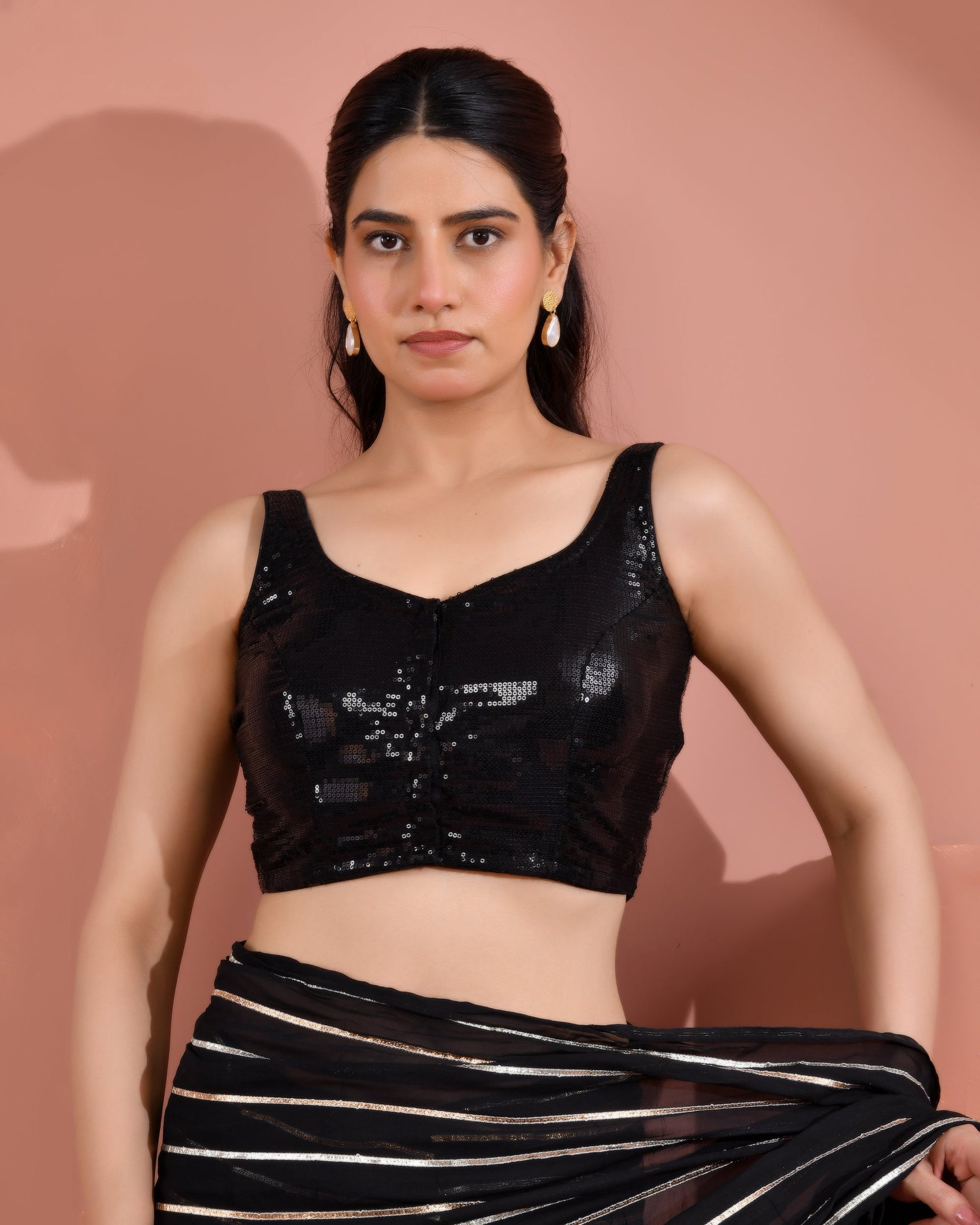 Amodini Designer Studio Women's Black Sequined Blouse