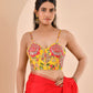 Amodini Designer Studio Women's Organza Floral Handwork Corset Style Yellow Blouse