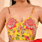 Amodini Designer Studio Women's Organza Floral Handwork Corset Style Yellow Blouse