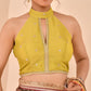 Amodini Designer Studio Women's Lime Green Embroidered Keyhole Neck Tissue Blouse