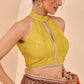 Amodini Designer Studio Women's Lime Green Embroidered Keyhole Neck Tissue Blouse