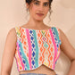Amodini Designer Studio Women's White Multicoloured Boat Neck Jacquard Blouse