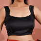Amodini Designer Studio Women's Round Neck Satin Black Solid Blouse