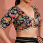Amodini Designer Studio Women's Black Embroidered Position Print Nyra Cut Blouse with sleeves