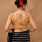 Amodini Designer Studio Women's Dark Gold V neck Wrinkled sleeveless blouse