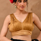 Amodini Designer Studio Women's Dark Gold V neck Wrinkled sleeveless blouse