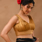 Amodini Designer Studio Women's Dark Gold V neck Wrinkled sleeveless blouse