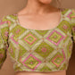 Amodini Designer Studio Women's Green Geometric Pattern Cut Dana Embroidered Blouse