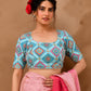 Amodini Designer Studio Women's Sky Blue Geometric Pattern Cut Dana Embroidered Blouse
