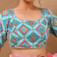 Amodini Designer Studio Women's Sky Blue Geometric Pattern Cut Dana Embroidered Blouse