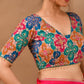 Amodini Designer Studio Women's Multicolored Zari Embroidered Glass Neck Blouse With Sleeves