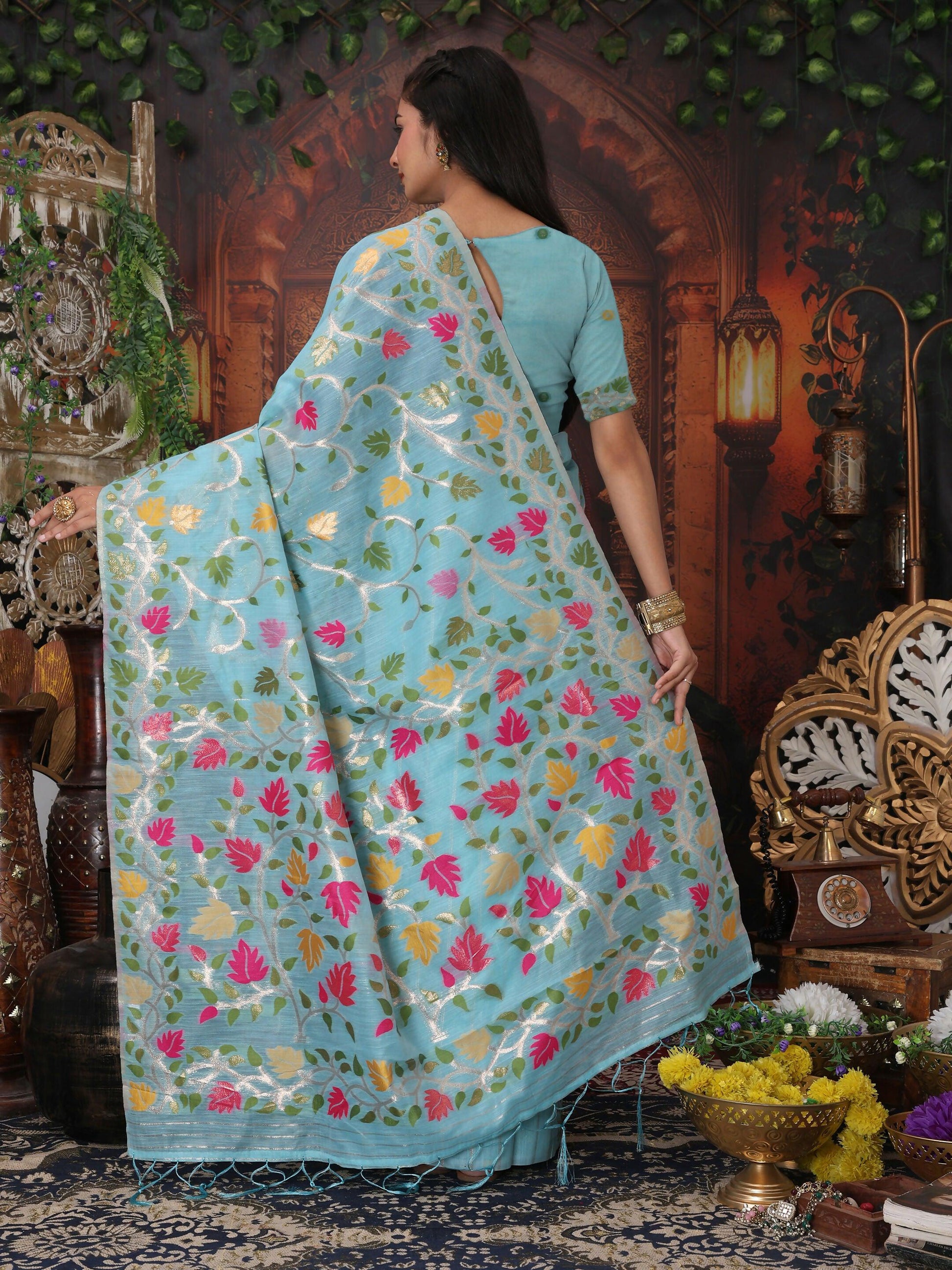 Shree Shyam Fashion Linen Cotton Sky Blue Saree