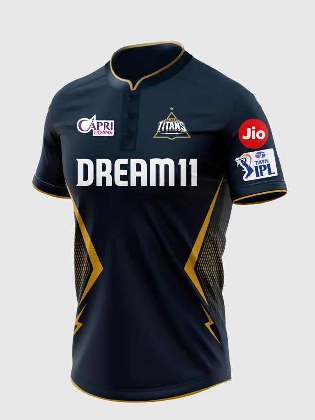 Gujarat Titans Men's Navy Blue And Gold Half Sleeves Jersey IPL, T20 | Swadesiicart