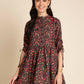 Black Poly Rayon Digital Printed A-line Top - Tarini - Swadesiicart