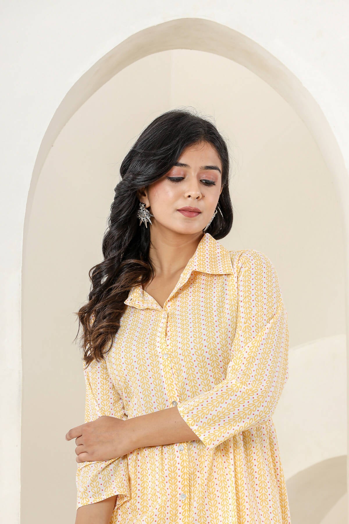 Kaajh Women's Yellow Printed Cotton Co-ord Set - Swadesiicart