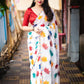 White Poly Georgette Ethnic Motifs Saree with Unstitched Blouse - Hiral Fashion | Swadesiicart