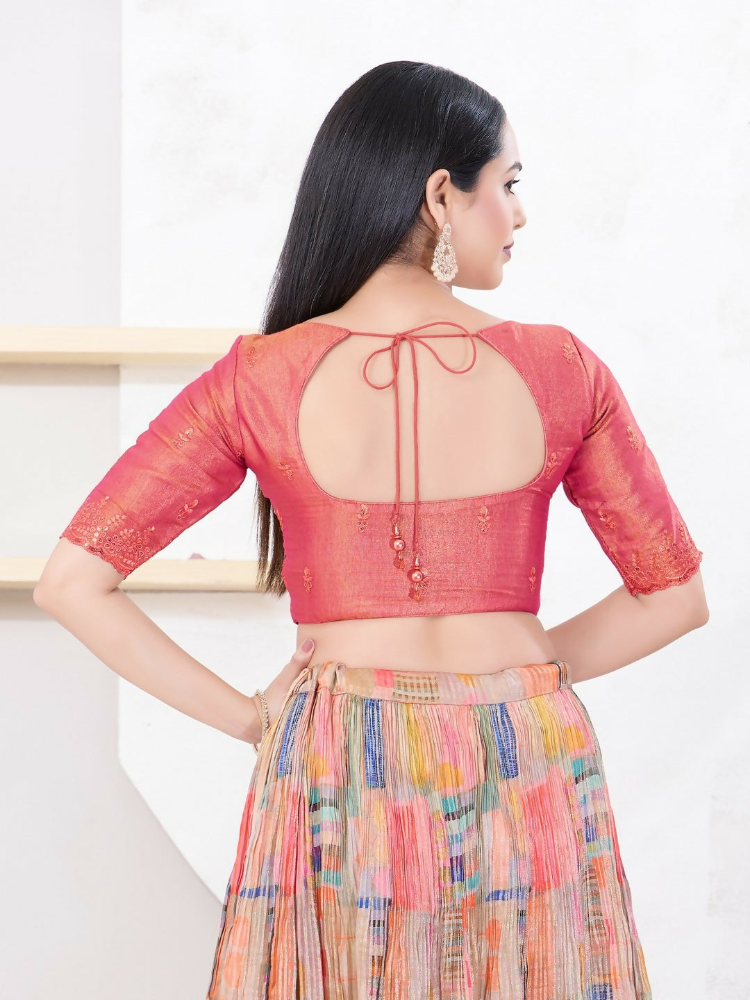 Joban Fashion Magenta Shimmer Elbow Sleeveless Front Open Blouse - Swadesiicart