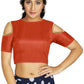 Aastha Fashion Women's Orange Art Silk Cold Shoulder Sleeve Readymade Blouse