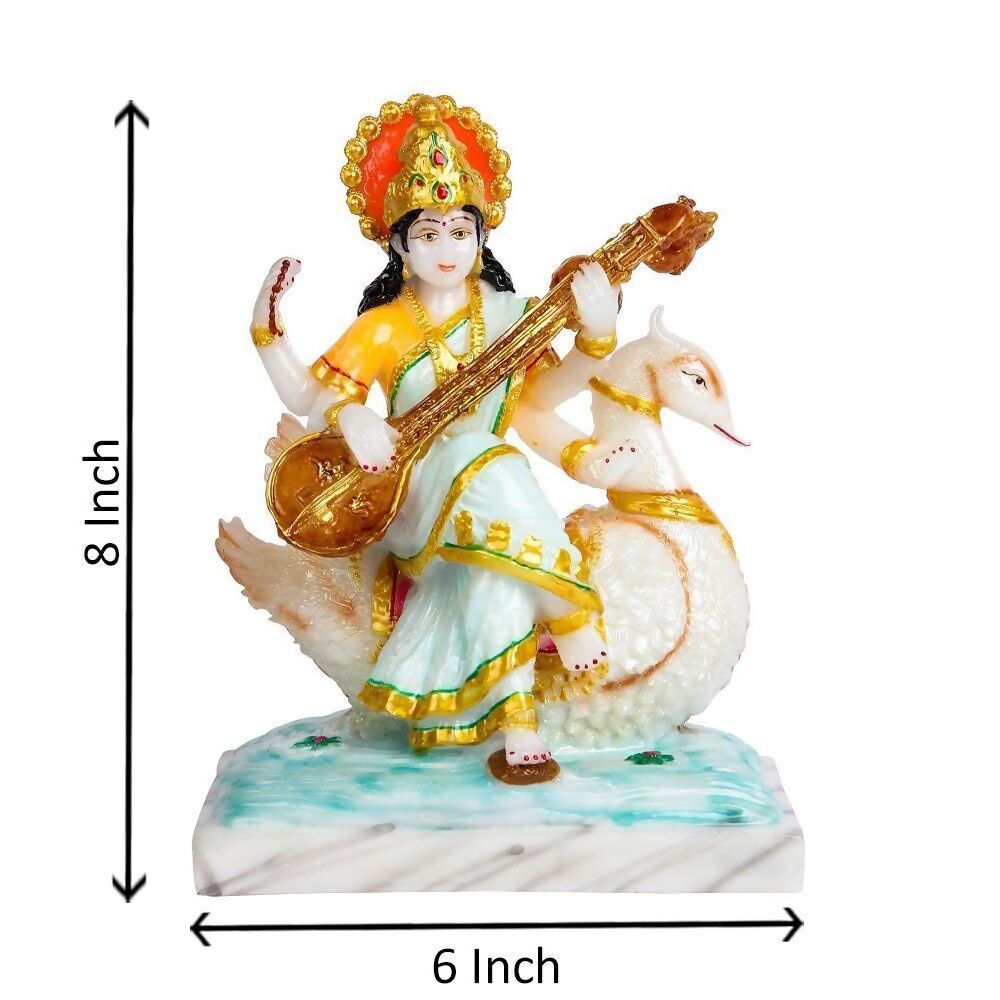 Divine Gifts Marble Dust Goddess Saraswati Idol - Swadesiicart