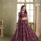 Aastha Fashion Wine Butterfly Net Tone To Tone Cotton Thread Work And Sequence Work Embroidery Wedding Wear Lehenga Choli