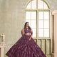 Aastha Fashion Wine Butterfly Net Tone To Tone Cotton Thread Work And Sequence Work Embroidery Wedding Wear Lehenga Choli