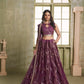 Aastha Fashion Wine Butterfly Net Tone To Tone Cotton Thread Work And Sequence Work Embroidery Wedding Wear Lehenga Choli