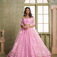 Aastha Fashion Pink Butterfly Net Tone To Tone Cotton Thread Work And Sequence Work Embroidery Wedding Wear Lehenga Choli