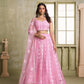 Aastha Fashion Pink Butterfly Net Tone To Tone Cotton Thread Work And Sequence Work Embroidery Wedding Wear Lehenga Choli