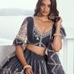 Aastha Fashion Dark Gray Butterfly Net White Cotton Thread Work And Sequence Work Embroidery Wedding Wear Lehenga Choli