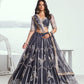 Aastha Fashion Dark Gray Butterfly Net White Cotton Thread Work And Sequence Work Embroidery Wedding Wear Lehenga Choli