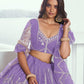 Aastha Fashion Lavender Butterfly Net White Cotton Thread Work And Sequence Work Embroidery Wedding Wear Lehenga Choli