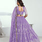 Aastha Fashion Lavender Butterfly Net White Cotton Thread Work And Sequence Work Embroidery Wedding Wear Lehenga Choli