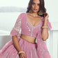 Aastha Fashion Pink Butterfly Net White Cotton Thread Work And Sequence Work Embroidery Wedding Wear Lehenga Choli