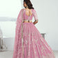 Aastha Fashion Pink Butterfly Net White Cotton Thread Work And Sequence Work Embroidery Wedding Wear Lehenga Choli