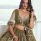 Aastha Fashion Mehandi Green Butterfly Net White Cotton Thread Work And Sequence Work Embroidery Wedding Wear Lehenga Choli