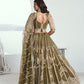 Aastha Fashion Mehandi Green Butterfly Net White Cotton Thread Work And Sequence Work Embroidery Wedding Wear Lehenga Choli