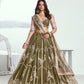 Aastha Fashion Mehandi Green Butterfly Net White Cotton Thread Work And Sequence Work Embroidery Wedding Wear Lehenga Choli