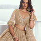 Aastha Fashion Chiku(Beige) Butterfly Net White Cotton Thread Work And Sequence Work Embroidery Wedding Wear Lehenga Choli