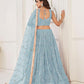 Aastha Fashion Sky Blue Butterfly Net Tone To Tone Cotton Thread Work With Sequence Work Embroidery Wedding Wear Lehenga Choli