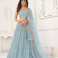 Aastha Fashion Sky Blue Butterfly Net Tone To Tone Cotton Thread Work With Sequence Work Embroidery Wedding Wear Lehenga Choli
