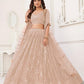 Aastha Fashion Peach Butterfly Net Tone To Tone Cotton Thread Work With Sequence Work Embroidery Wedding Wear Lehenga Choli