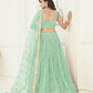 Aastha Fashion Sea Green Butterfly Net Tone To Tone Cotton Thread Work With Sequence Work Embroidery Wedding Wear Lehenga Choli