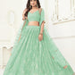Aastha Fashion Sea Green Butterfly Net Tone To Tone Cotton Thread Work With Sequence Work Embroidery Wedding Wear Lehenga Choli
