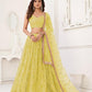 Aastha Fashion Lemon Yellow Butterfly Net Tone To Tone Cotton Thread Work With Sequence Work Embroidery Wedding Wear Lehenga Choli
